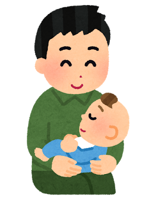 赤ちゃんを抱っこするお父さん